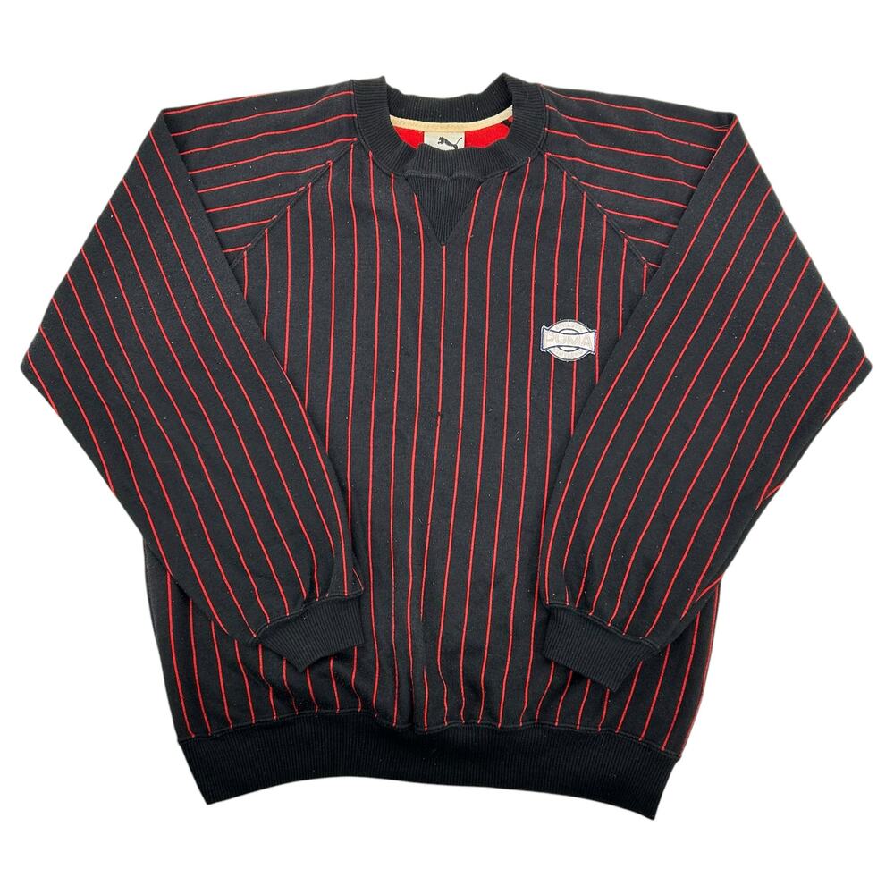 Vintage 80s men's small‎ black red Pinstripe PUMA Athletic crewneck sweatshirt